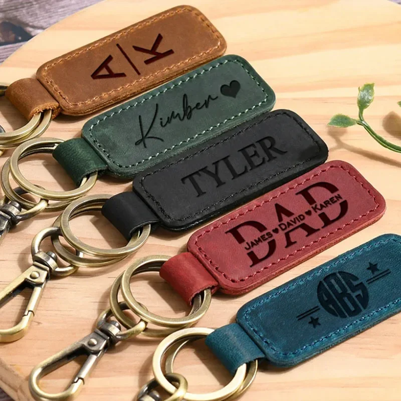 Men Accessories Silver - 남녀공용 레이저 커스텀 로고 가죽 키체인,