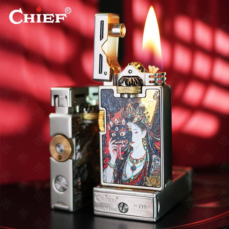 Lighter Windproof - CHIEF 레트로 오일 라이터 방풍 사이드