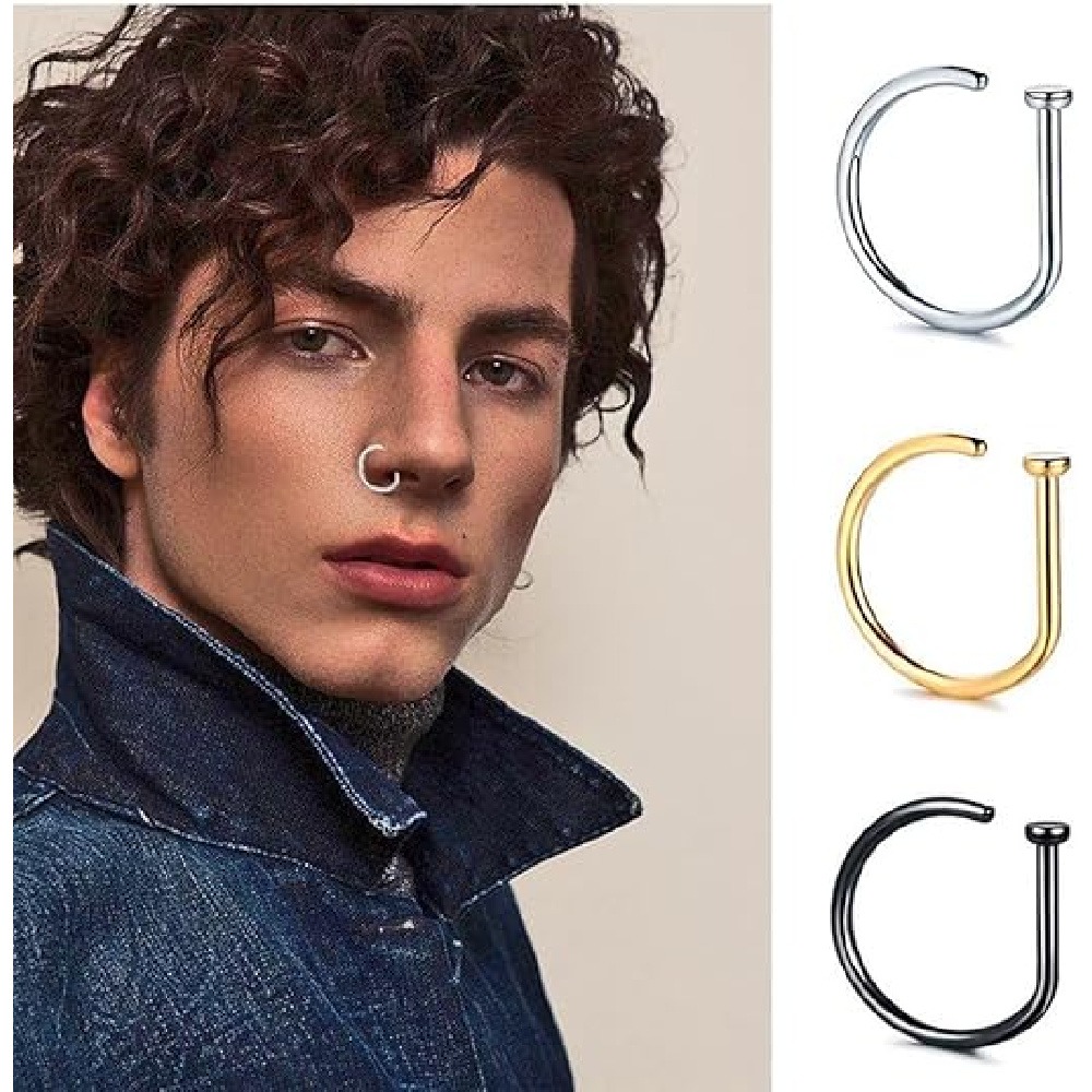Men Accessories Collection - 4개입 무피어싱 D형 코링, 가짜 코커프,